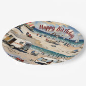 Zomervibes,  caravan op het strand papieren bordje (Gekanteld)