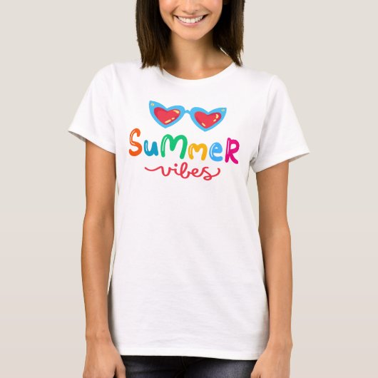 Zomervibes en Hart Zonnebril Vrouwen T-shirt (Voorkant)