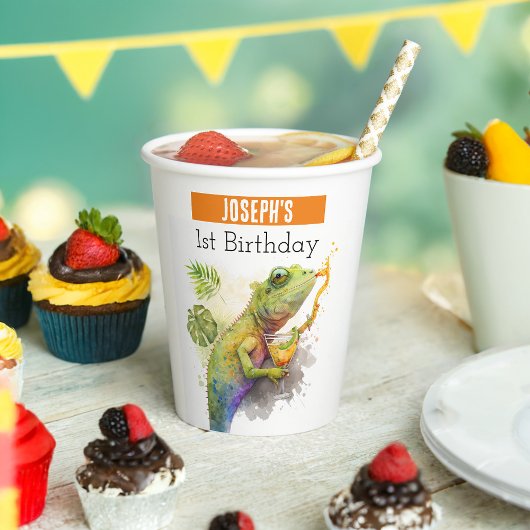 Zomervibes Kameleon - 1e verjaardag - Papieren Bekers