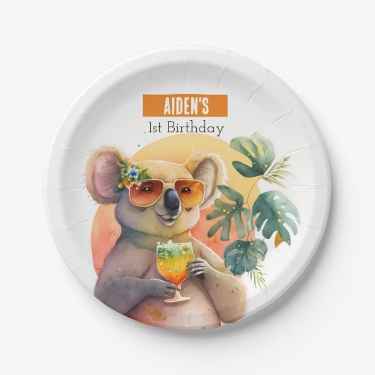 Zomervibes Koala - Verjaardagsfeest - Papieren Bordje (Voorkant)