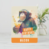 Zomervibes Monkey Verjaardag Kaart (Staand voorkant)
