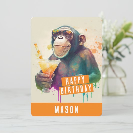 Zomervibes Monkey Verjaardag Kaart (Staand voorkant)