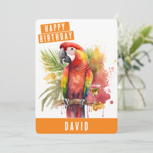 Zomervibes Parrot Verjaardag Kaart (Staand voorkant)