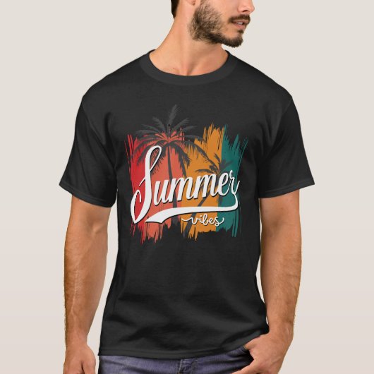 Zomervibes retro zonsondergang en palmbomen Mannen T-shirt (Voorkant)