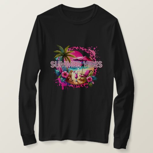  zomervibes, roze luipaardontwerp t-shirt (Design voorkant)