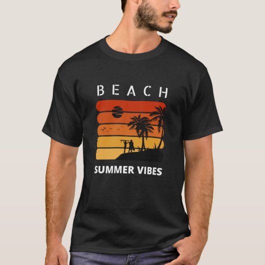 Zomervibes Sinaasappel Retro Beach T-shirt (Voorkant)
