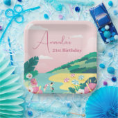 Zomervibes Tropisch Roze 21e Verjaardag Papieren Bordje (Feest)