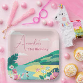 Zomervibes Tropisch Roze 21e Verjaardag Papieren Bordje (Feest)