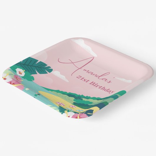 Zomervibes Tropisch Roze 21e Verjaardag Papieren Bordje (Gebogen)
