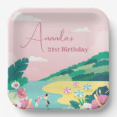 Zomervibes Tropisch Roze 21e Verjaardag Papieren Bordje (Voorkant)