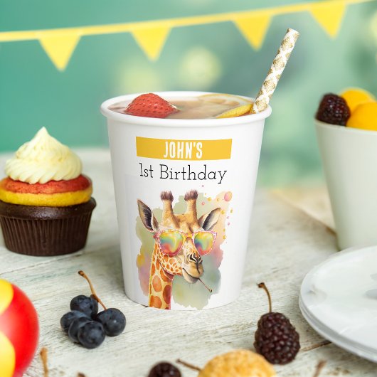 Zomervibes Waterverf Giraffe - Verjaardag Papieren Bekers