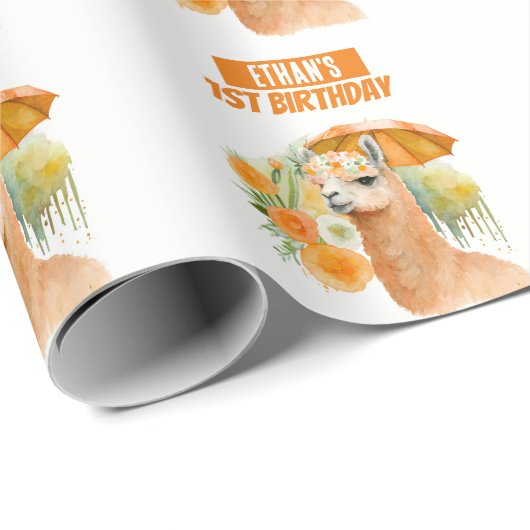 Zomervibes Waterverf Llama Verjaardag Cadeaupapier (Rol Hoek)