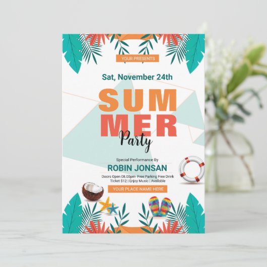 Zomerviering Party Flyer Sjabloon Kaart (Staand voorkant)