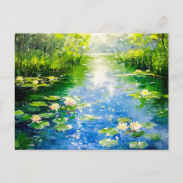 Zomervijver met waterlelies feestdagenkaart