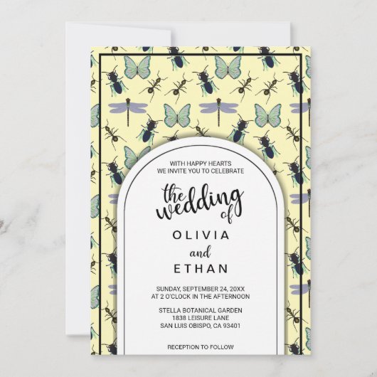 Zomervlinderpatroonflorale uitnodiging (Voorkant)