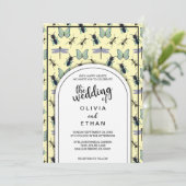 Zomervlinderpatroonflorale uitnodiging (Staand voorkant)