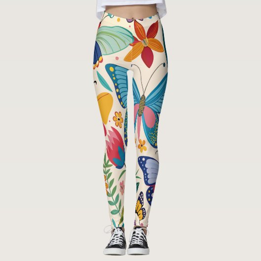 zomervlinders en bloempatronen leggings (Voorkant)