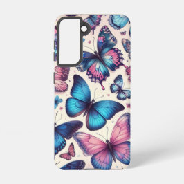 Zomervlinders; patroon in roze en blauw samsung galaxy hoesje