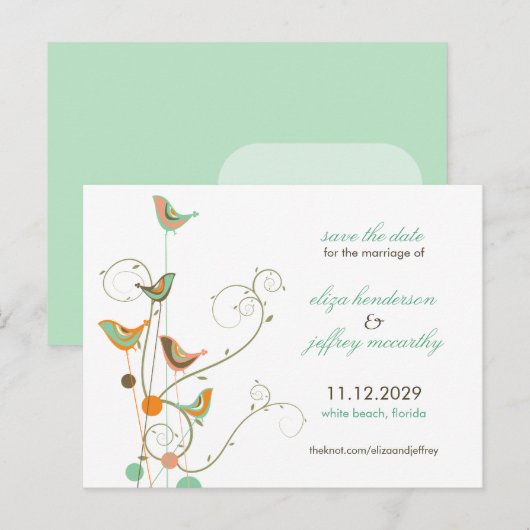 Zomervogels en wervelingen redden het date-Briefka Aankondigingskaart (Voorkant / Achterkant)