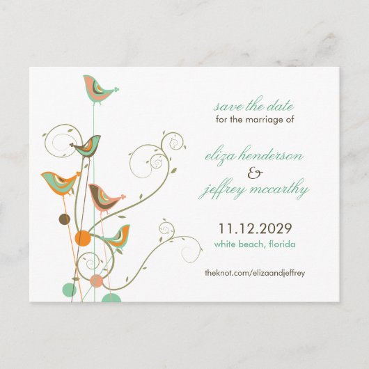 Zomervogels en wervelingen redden het date-Briefka Aankondigingskaart (Voorkant)