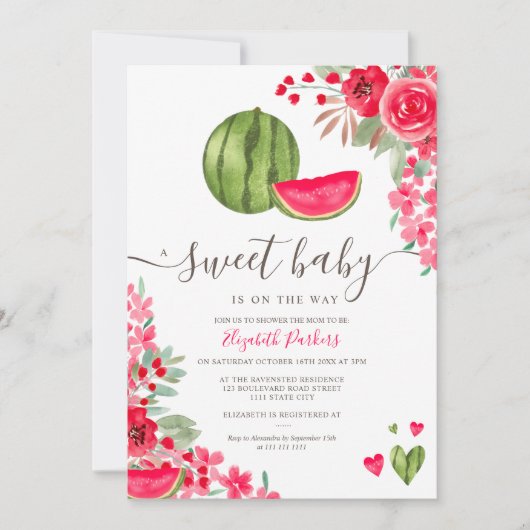 Zomerwatermeloen waterverf baby shower kaart (Voorkant)