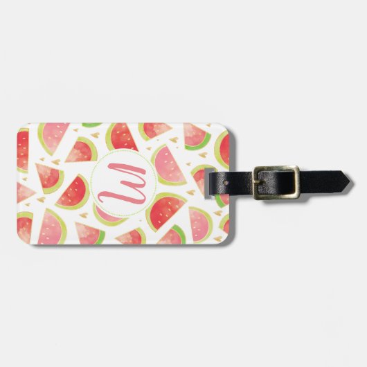 Zomerwatermeloenen & goudhartpatroon bagagelabel (Voorkant horizontaal)