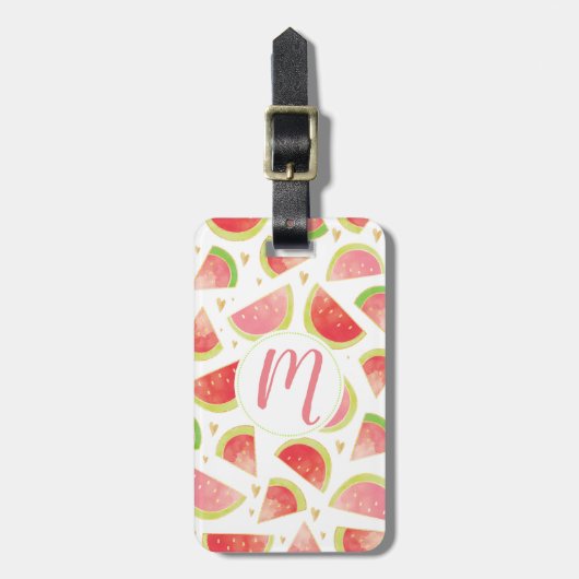 Zomerwatermeloenen & goudhartpatroon bagagelabel (Voorkant verticaal)