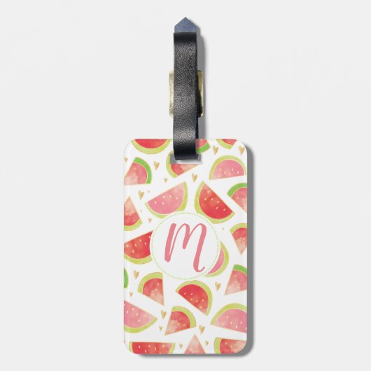 Zomerwatermeloenen & goudhartpatroon bagagelabel (Achterkant verticaal)