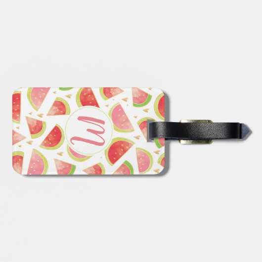 Zomerwatermeloenen & goudhartpatroon bagagelabel (Achterkant horizontaal)