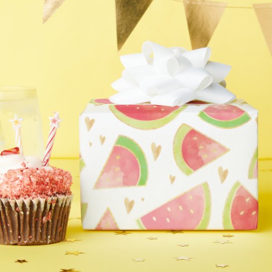 Zomerwatermeloenen & goudhartpatroon cadeaupapier (Verjaardagsfeest)