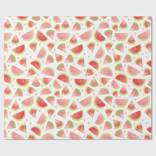 Zomerwatermeloenen & goudhartpatroon cadeaupapier (Vlak)