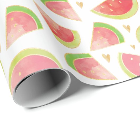 Zomerwatermeloenen & goudhartpatroon cadeaupapier (Rol Hoek)