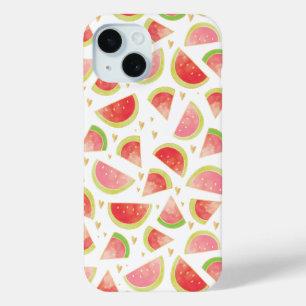 Zomerwatermeloenen & goudhartpatroon iPhone 15 case
