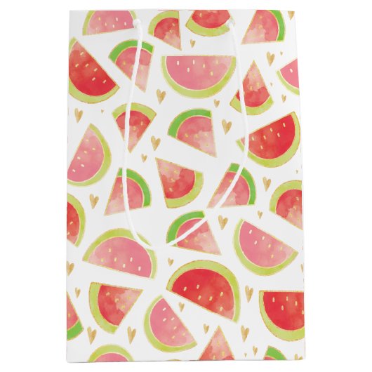 Zomerwatermeloenen & goudhartpatroon medium cadeauzakje (Voorkant)