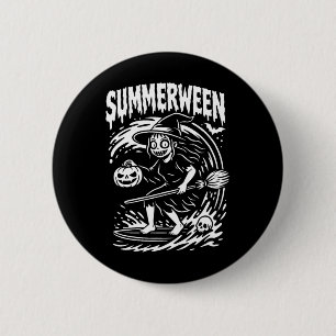 Zomerween Halloween Zomer Surfen Strand Heks Ronde Button 5,7 Cm