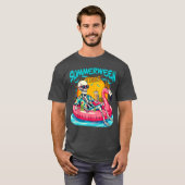 Zomerween-sfeer Grappig Skelet Flamingo Halloween T-shirt (Voorkant volledig)
