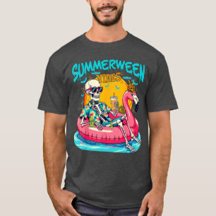 Zomerween-sfeer Grappig Skelet Flamingo Halloween T-shirt