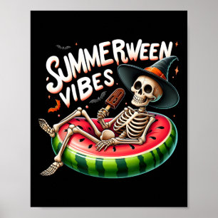 Zomerween-sfeer Griezelige Skelet Halloween-strand Poster