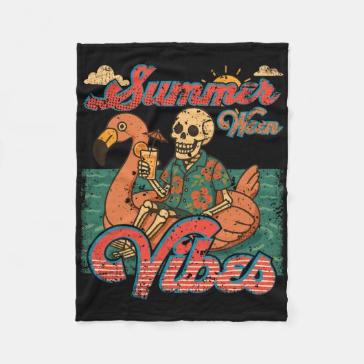 Zomerween Sfeer Skelet Flamingo Float Zomer Hallow Fleece Deken (Voorkant)