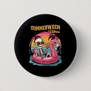 Zomerween-sfeer Skelet Zomer Vakantie Grappige Hal Ronde Button 5,7 Cm