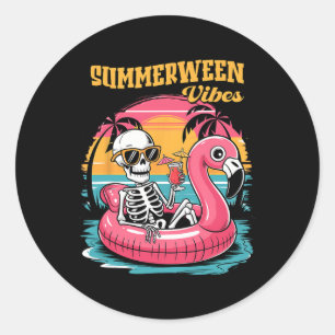 Zomerween Sfeer Skelet Zomer Vakantie Grappige Hal Ronde Sticker