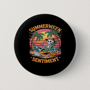 Zomerween-sfeer, skelets zomervakantie, zomer ronde button 5,7 cm