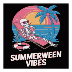 Zomerween Skelet Zomer Vakantie Strand Grappig Perfect Poster