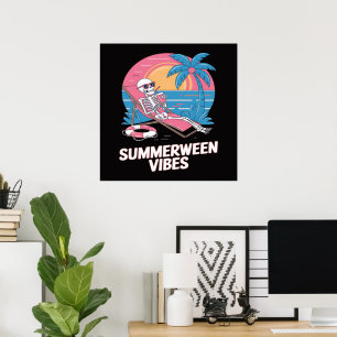 Zomerween Skelet Zomer Vakantie Strand Grappig Poster