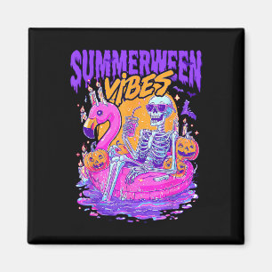 Zomerween Vibes Griezelige Skelet Flamingo Zwembad Magneet