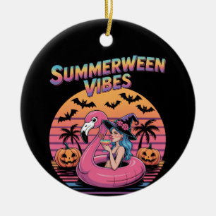 Zomerween Vibes Heks Flamingo Keramisch Ornament