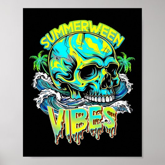 Zomerween Vibes Schedel Horror Strand Hallo Zomer Poster (Voorkant)