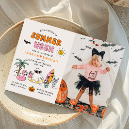 Zomerween Zomer Zwembad Halloween Verjaardag Foto Kaart