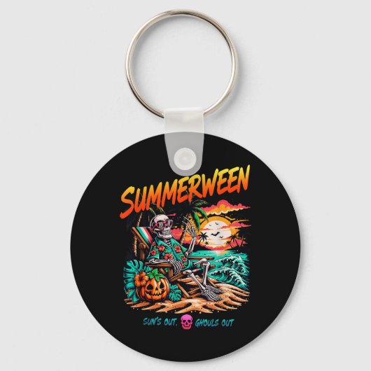 Zomerween Zon Uit Spook Uit Skelet Ontspant Sleutelhanger (Voorkant)