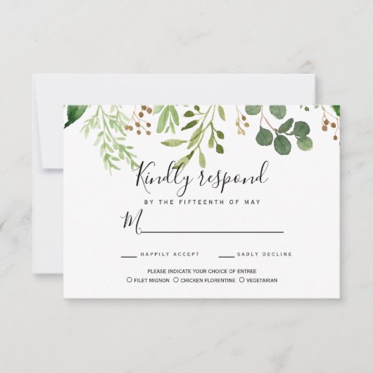 Zomerweide bladeren Bruiloft RSVP MAALTIJD KEUZE Kaart (Voorkant)